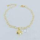 Pulseira elos vazados com coração e ponto de luz