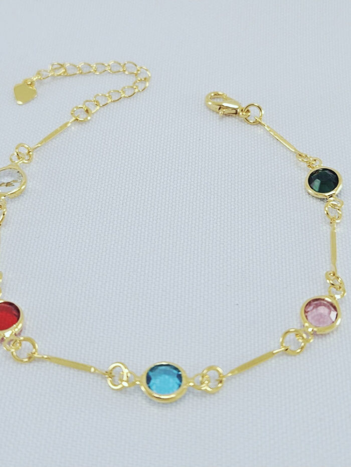 Pulseira elos palitos com pedras redondas coloridas