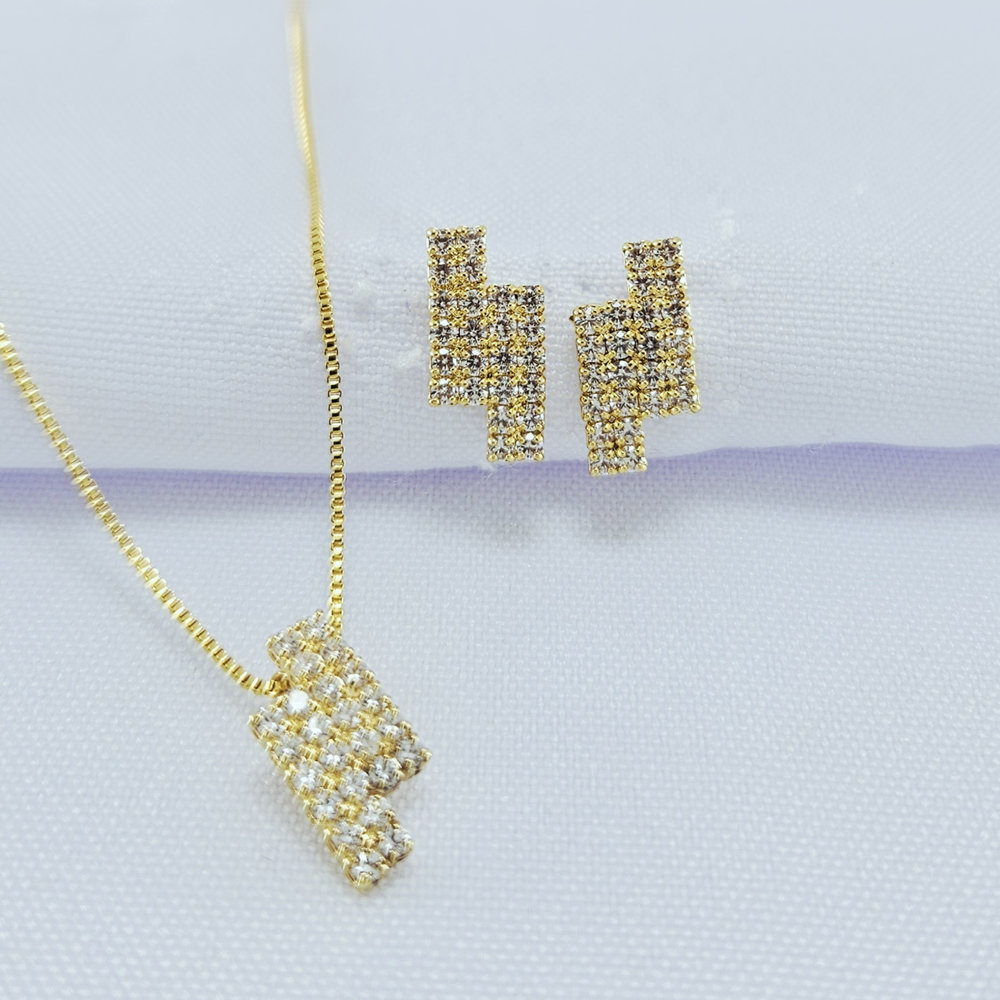 Conjunto retangular cravejado