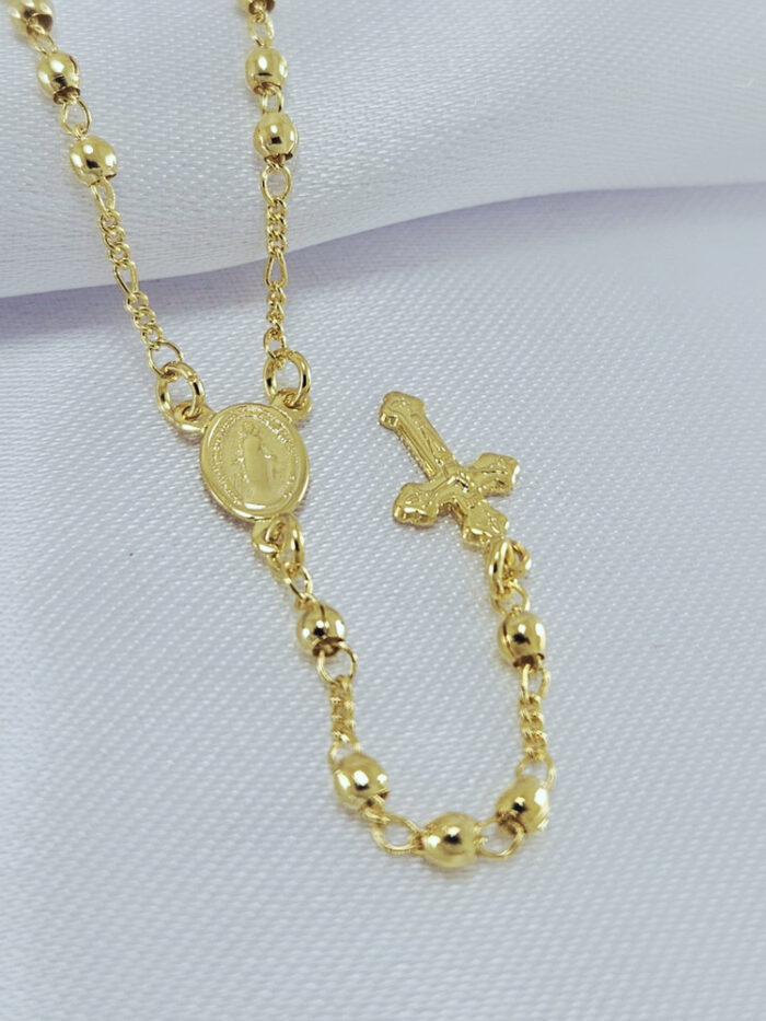 Gargantilha terço com bolinhas dourada