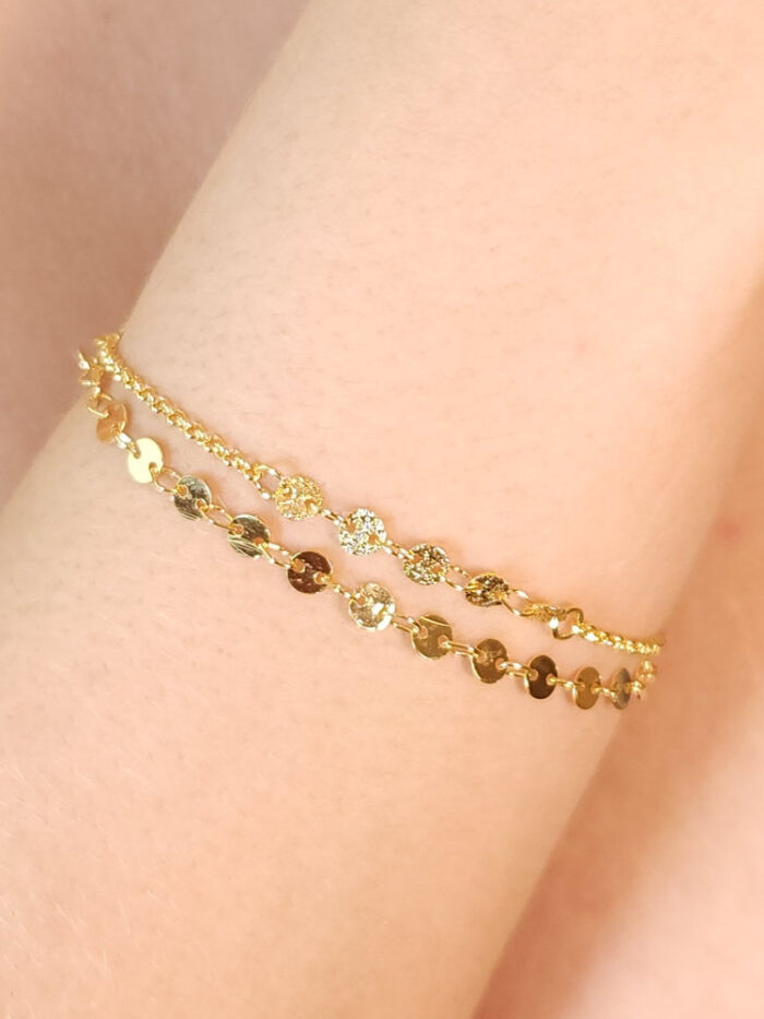 Pulseira dupla elos redondos lisos e craquelados