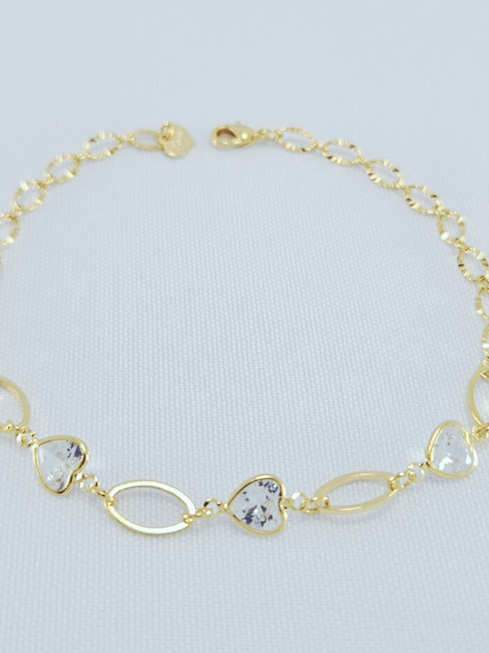 Pulseira elos vazados com coração cristal