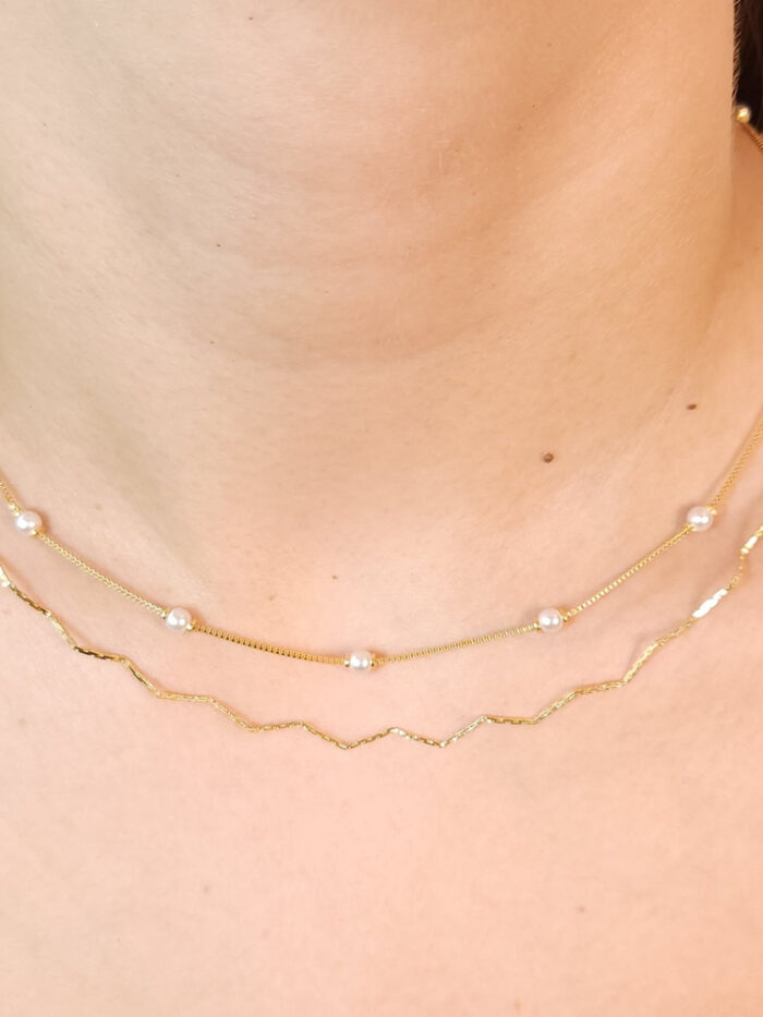 Gargantilha chocker dupla veneziana com pérolas