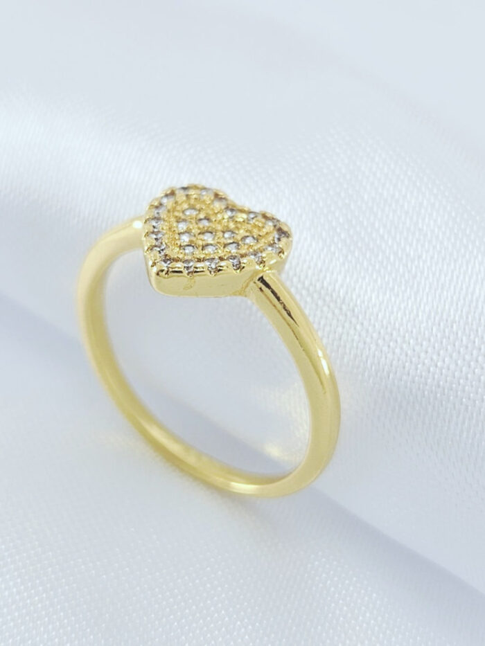 Anel coração cravejado