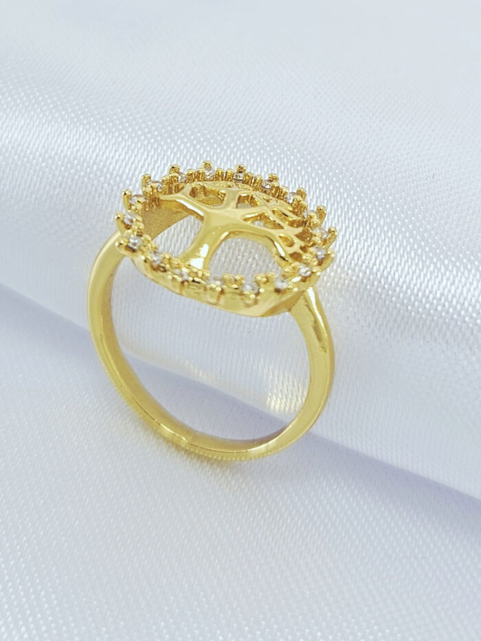 Anel árvore da vida redondo vazado com zircônia