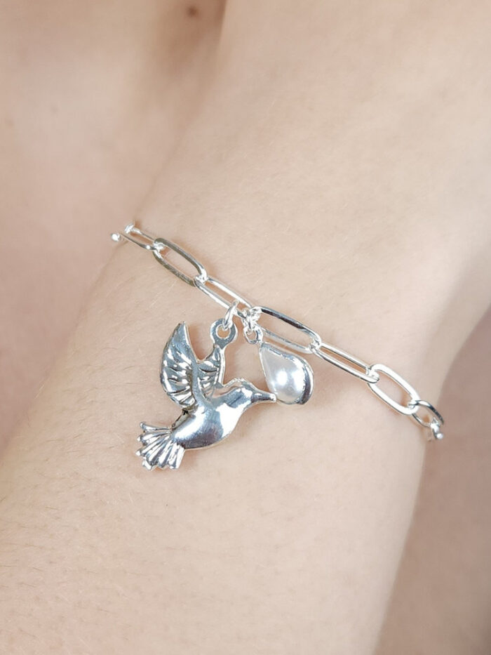 Pulseira pássaro com pérola