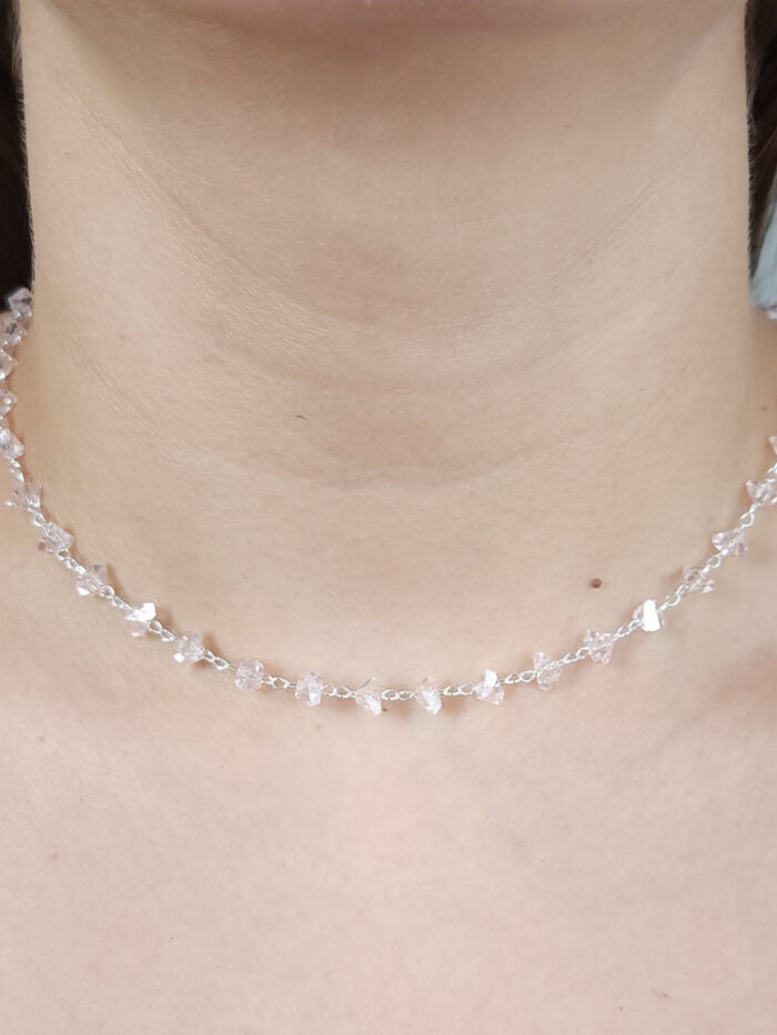 Gargantilha choker cristais rose