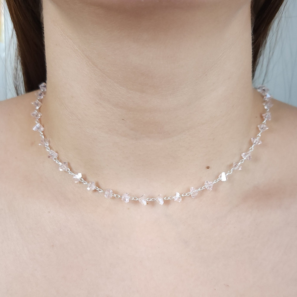 Gargantilha choker cristais rose