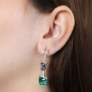 Brinco colorido pêndulo fio cravejado