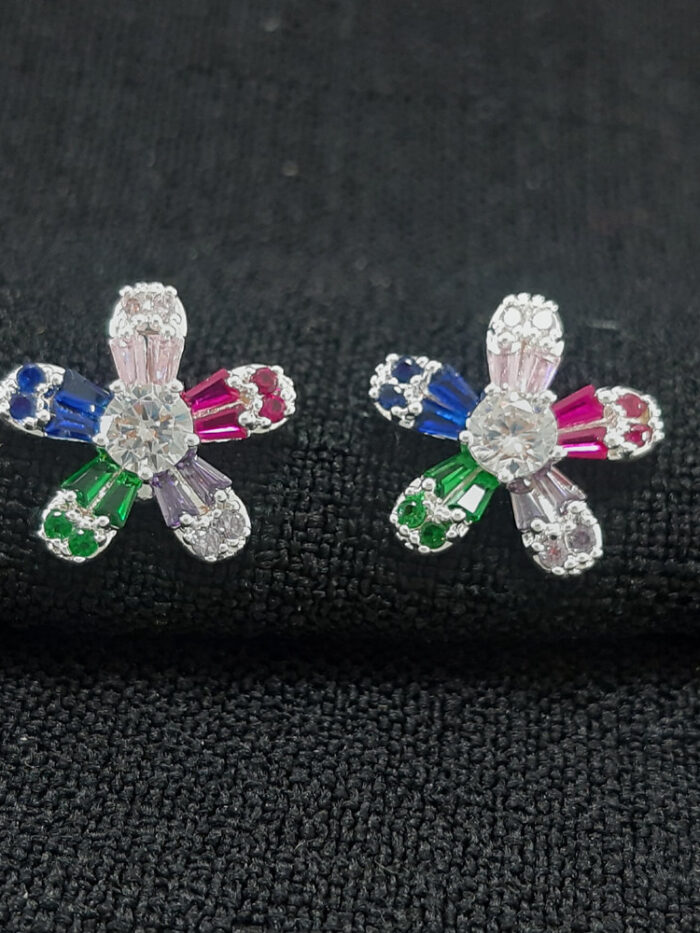 Brinco flor cristal colorido
