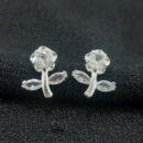 Brinco flor cristal prateado