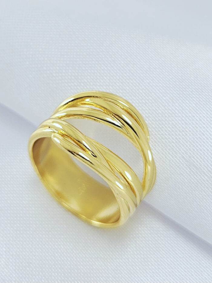 Anel fios entrelaçado dourado