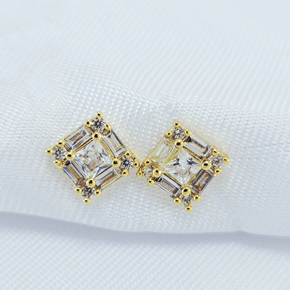 Brinco pedras baguetes quadrado