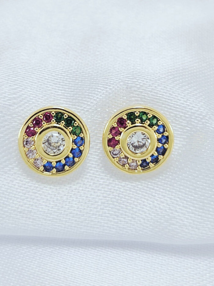 Brinco circulo colorido cravejado