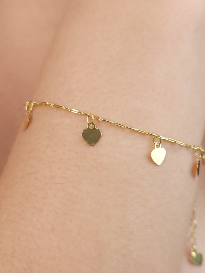 Pulseira corações lisos dourado