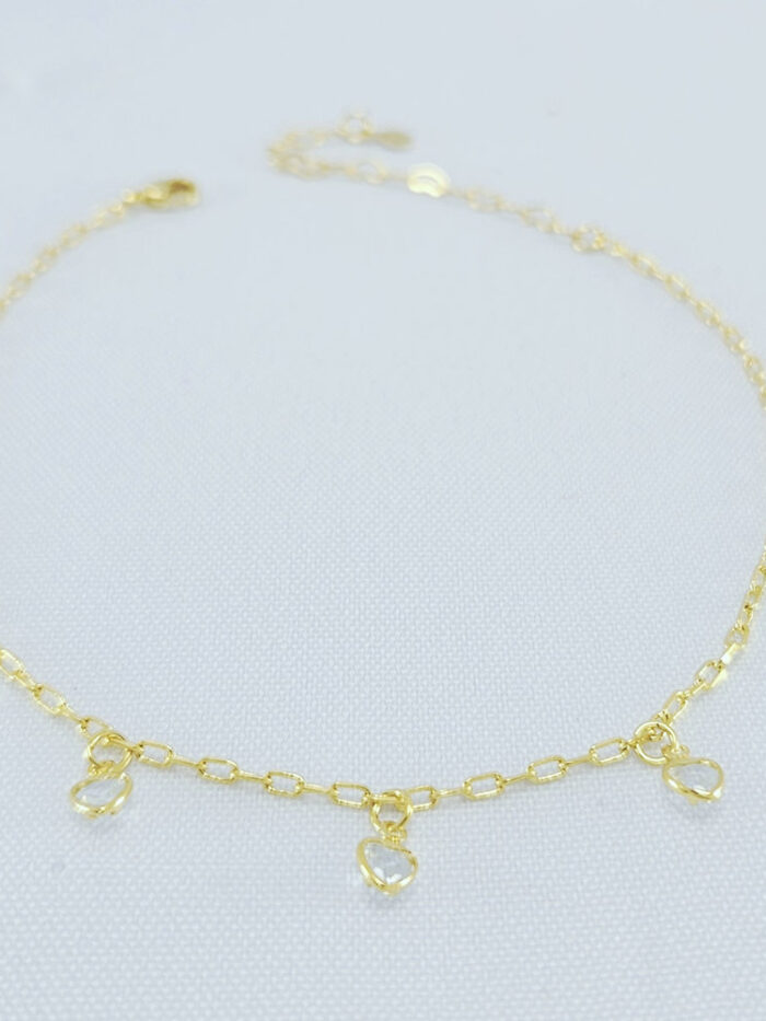 Tornozeleira com coração pêndulo pedra cristal