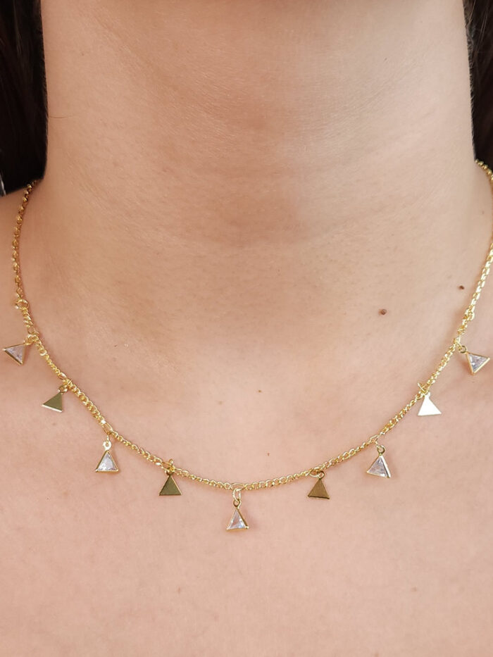 Gargantilha choker triângulo chapeado com cristal