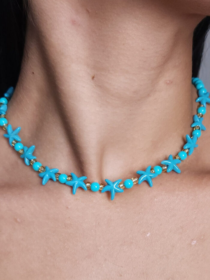Gargantilha choker estrela-do-mar ciano