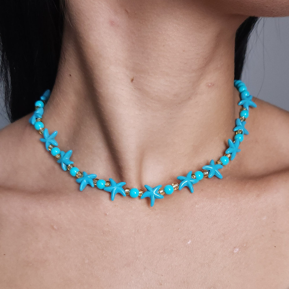 Gargantilha choker estrela-do-mar ciano