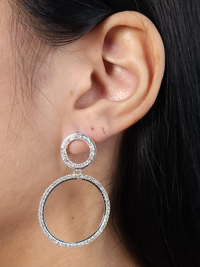 Brinco circulo duplo fio cravejado