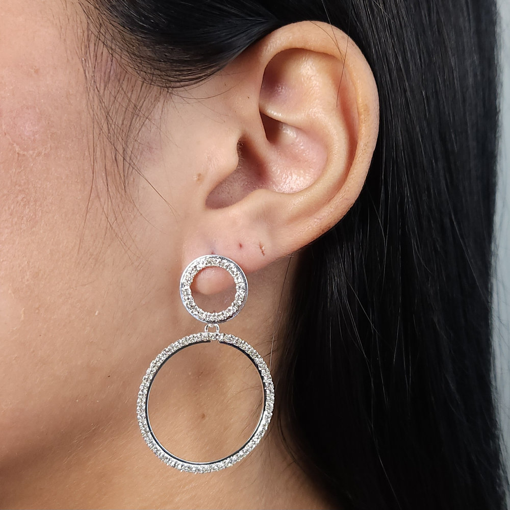 Brinco circulo duplo fio cravejado