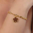 Pulseira elos ovais detalhe duplo com trevo marrom