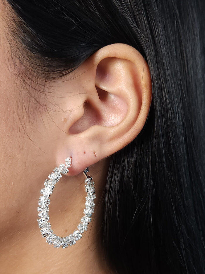 Brinco argola prateada detalhada