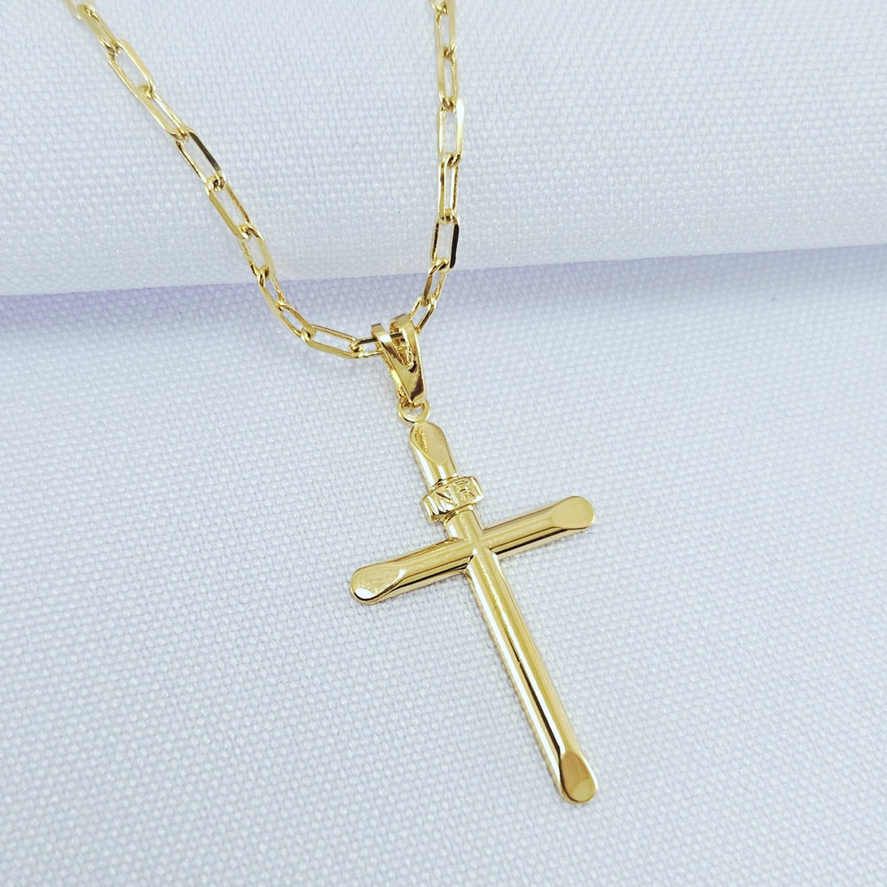 Cordão masculino pingente cruz liso