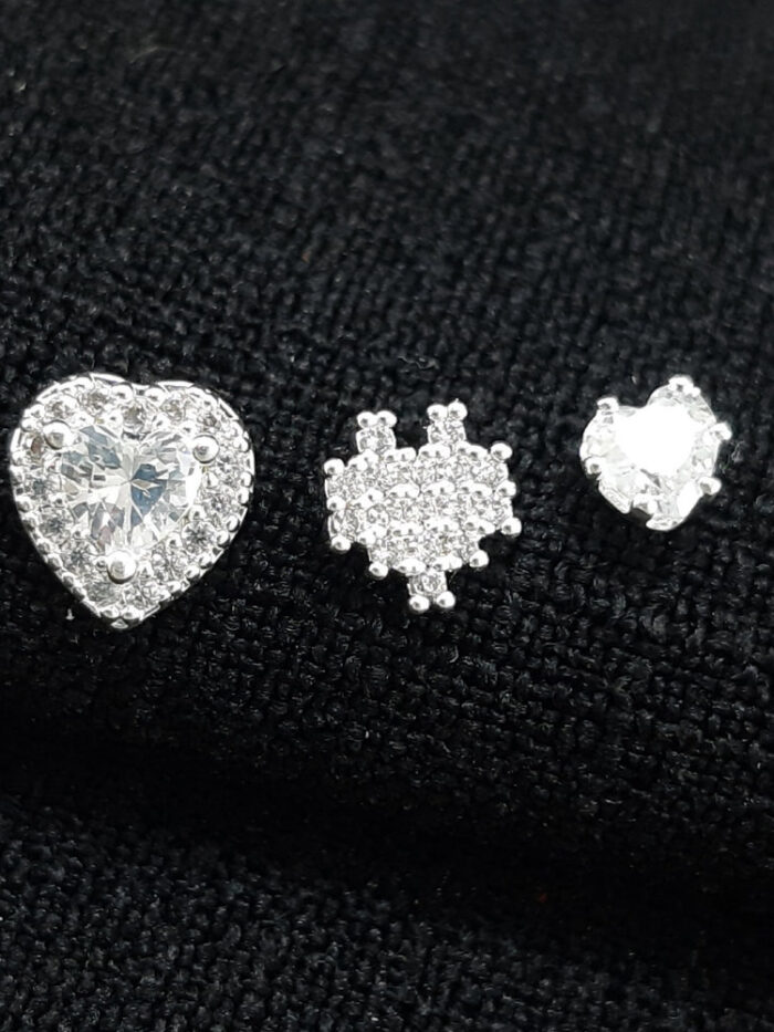 Trio de brinco coração pedra cristal e cravejado