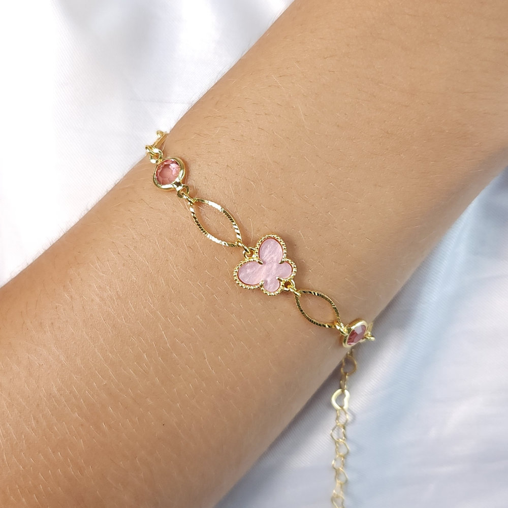Pulseira elos ovais com borboleta esmaltada - Imagem 2