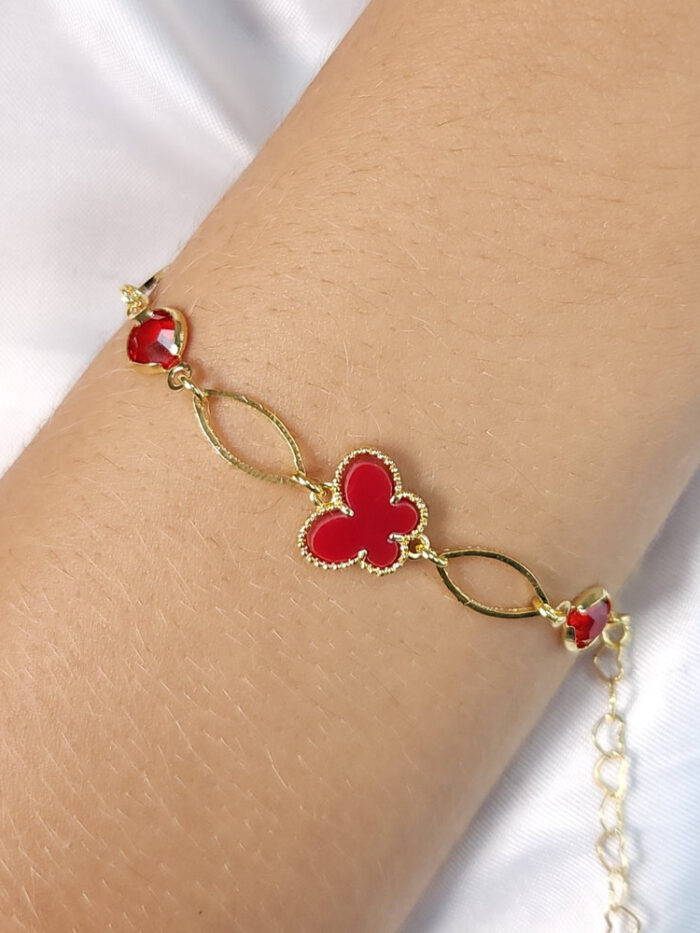 Pulseira elos ovais com borboleta esmaltada