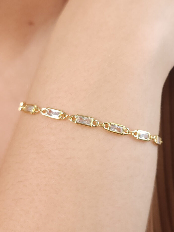 Pulseira elos retangulares cristais