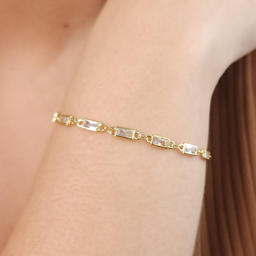 Pulseira elos retangulares cristais