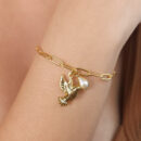 Pulseira elos grumet com pássaro e pérola pêdulo