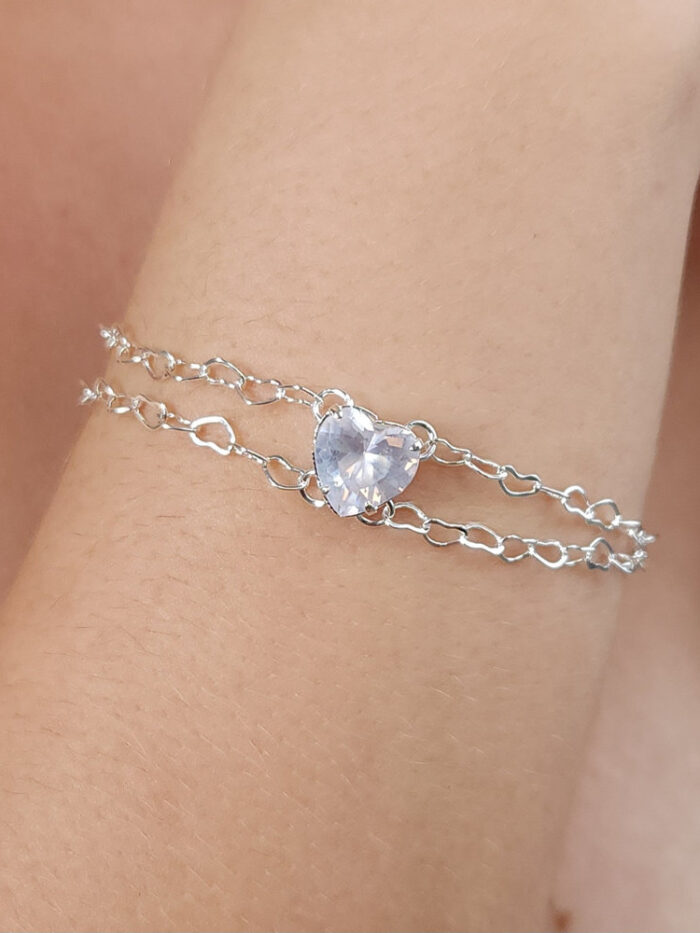 Pulseira dupla coração cristal