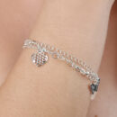 Pulseira tripla coração com borboleta e estrela pêndulo