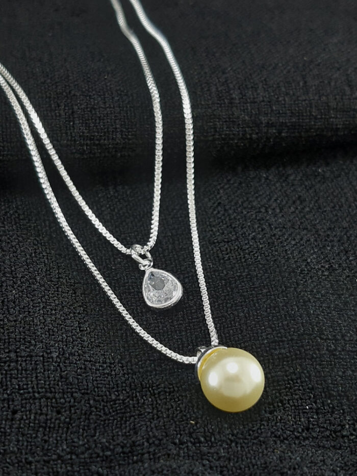 Gargantilha dupla gota cristal e pérola