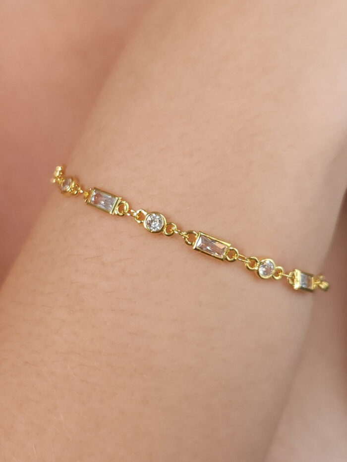 Pulseira baguete quadrado com ponto de luz