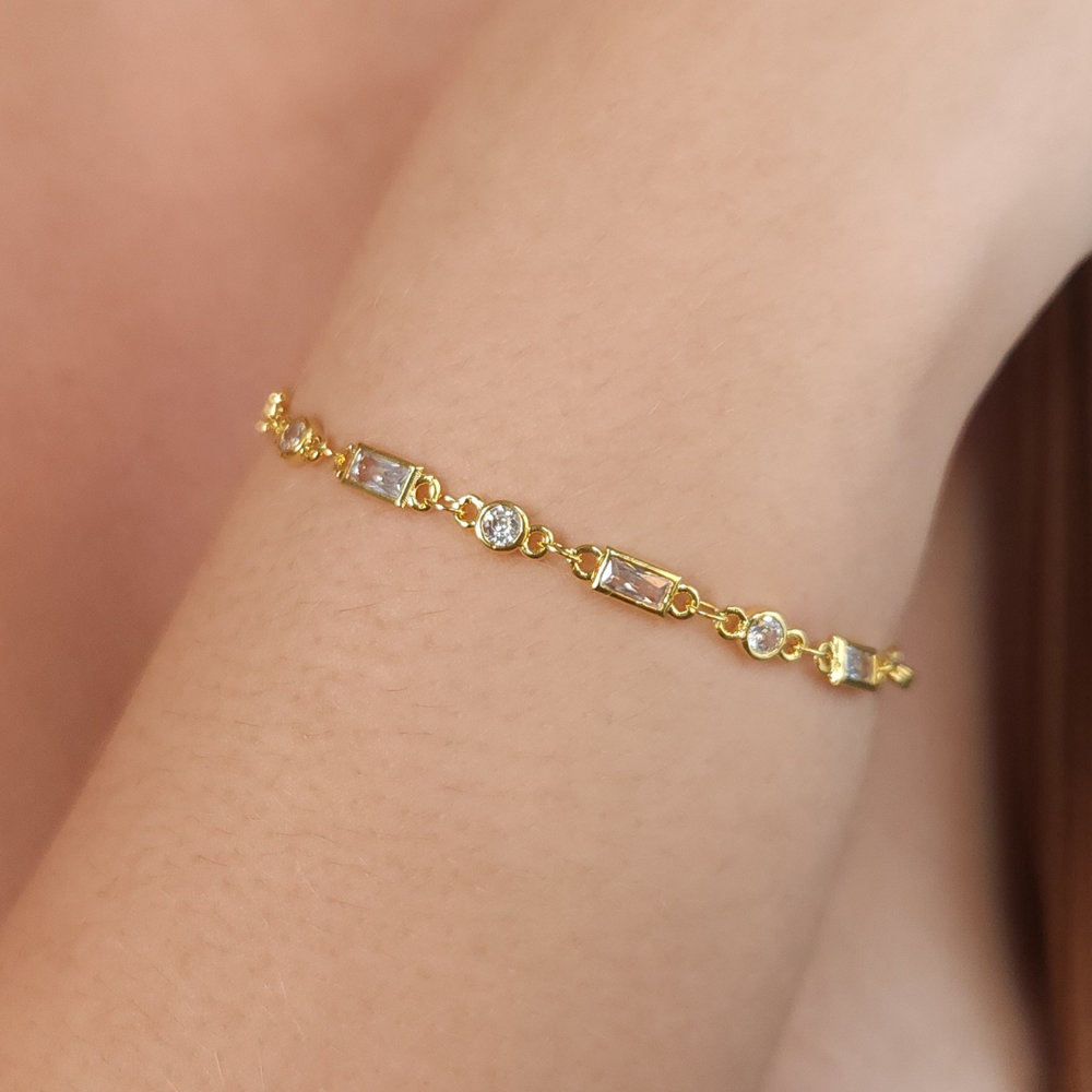 Pulseira baguete quadrado com ponto de luz