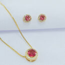 Conjunto pedra vermelho cereja com borda cravejada