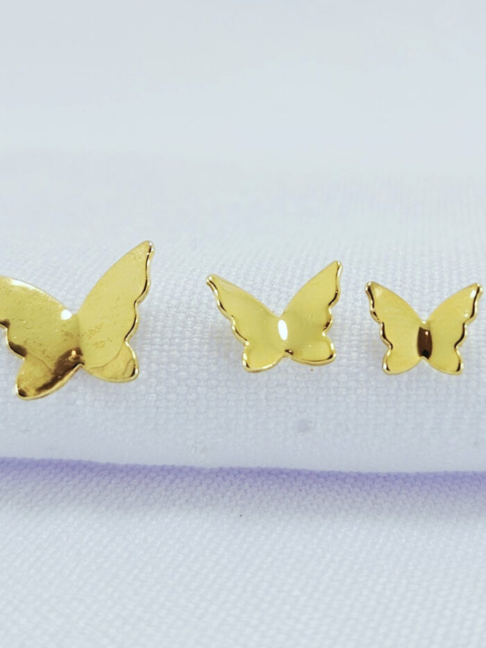 Trio de brincos borboletas chapeada