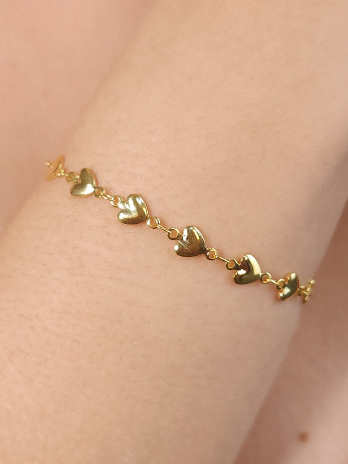 Pulseira elos corações lisos