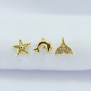 Trio de brinco estrela golfinho e calda de sereia cravejado