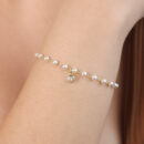 Pulseira pérolas com pêndulo coração cristal