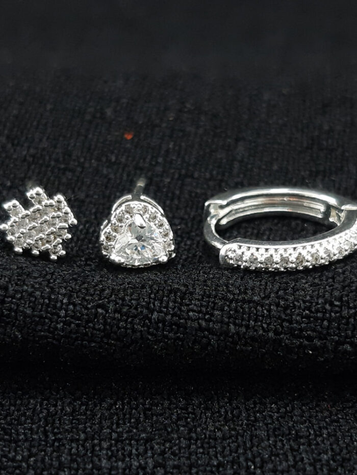 Trio de brinco argola coração cravejado