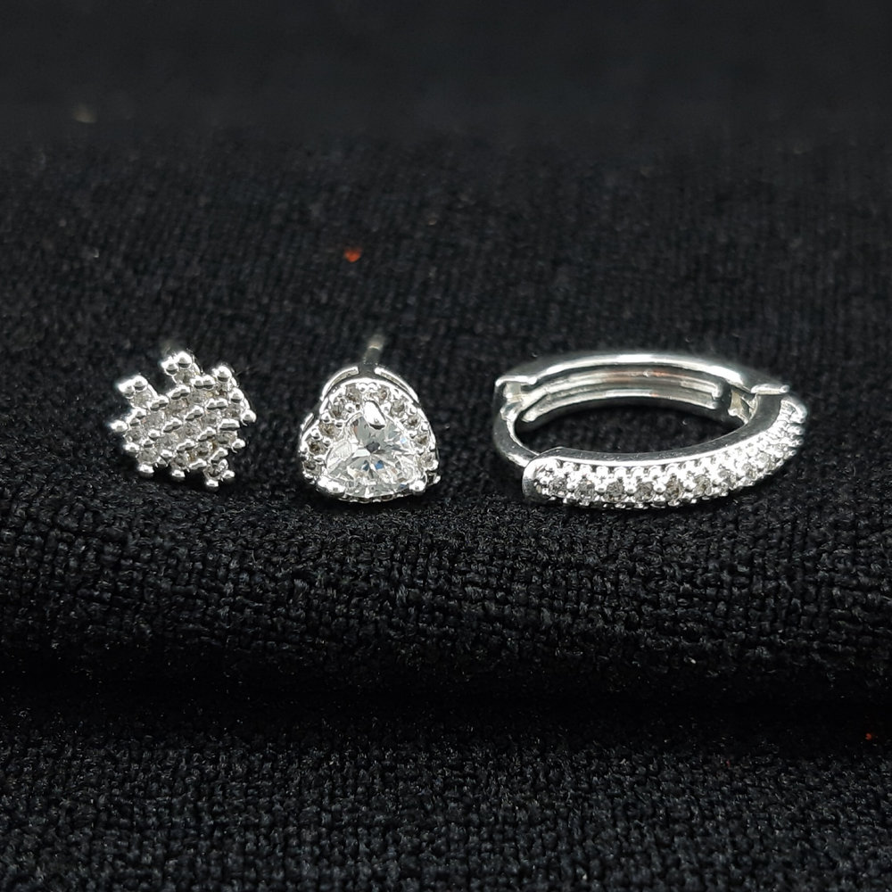 Trio de brinco argola coração cravejado