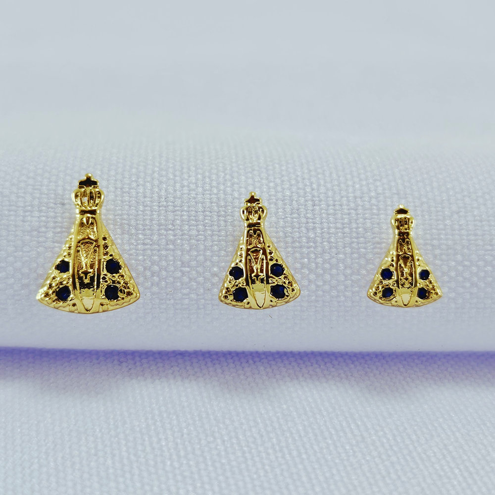 Brinco trio Nossa Senhora de Aparecida cravejado