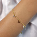 Pulseira singapura com triângulo cristal e liso