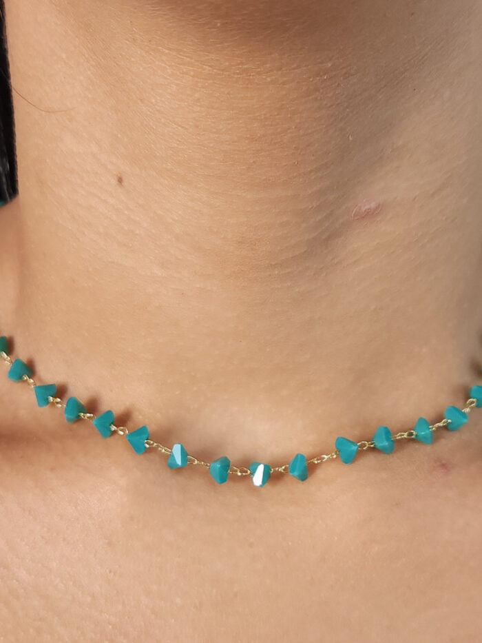 Gargantilha choker pedras turquesa
