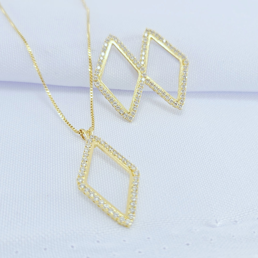 Conjunto losango vazado cravejado